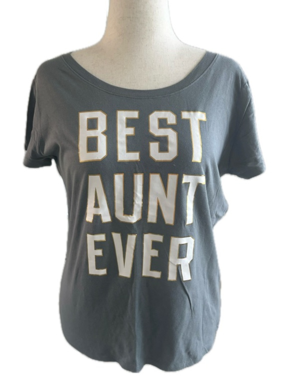 Best Aunt Ever Green/Gray Capped Sleeve, V Neck T-shirt | sz L | NWT